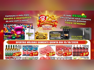 Aniversário de 29 anos do Supermercado Bengala: a cada R$120,00 em compras, concorra a prêmios toda semana, como Smart TV, iPhone 17e e vale-compras de R$500