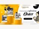 Banner do Sorteio do Mês do Goiânia Shopping com três cafeteiras espresso Oster sobre pódios amarelos, uma para cada categoria de cliente Estrela, e o texto Concorra a cafeteiras Oster