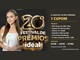 Arte do 20º Festival de Prêmios Ideal Supermercados com apresentadora de vestido branco, logotipo dourado da campanha e lista de prêmios: BYD Song Pro, Honda CG 160, iPhone 15, geladeira, lava-louças e vales-compras de R$1.000.