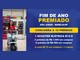 Arte da promoção Fim de Ano Premiado São Judas com mulher de camiseta vermelha sobre uma scooter elétrica em corredor de supermercado e a chamada para concorrer a 10 prêmios, entre eles uma scooter elétrica e vales de R$500,00 e R$1.000,00 em compras.