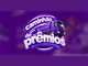 Logo da campanha Caminhão de Prêmios em letras brancas e roxas, com um caminhão roxo da Metropax sobre fundo roxo desfocado.