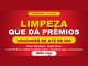 Arte vermelha com o título "Limpeza que dá prêmios" em amarelo e branco, faixa amarela com "Vouchers de até R$500", as datas 13 a 16/10 e o logo do Clube Novo.