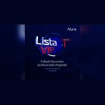 Arte da campanha Lista VIP da Alura, com o logotipo da Alura no topo, o texto tridimensional "Lista VIP" em azul e vermelho sobre um mapa estilizado e a frase "A Black November da Alura está chegando", em fundo azul-escuro.