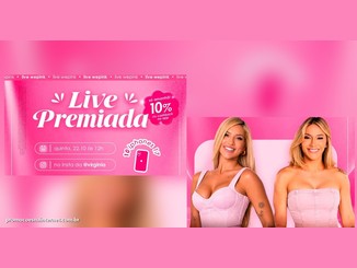Arte rosa da Live Premiada Wepink com o selo "só amanhã! 10% de cashback no app", a informação "quinta, 22.10 às 12h, no insta da @virginia", o destaque "10 iphones 17" e duas mulheres loiras sorrindo.