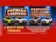 Arte da promoção Prêmião é só no Muffatão com a chamada Participe, compre e concorra a 4 Jeep Avenger, quatro SUVs sobre pedestais e a lista de prêmios que inclui refrigerador, lava e seca, TV, PlayStation 5, patinete elétrico e cadeira gamer, em fundo azul e vermelho.