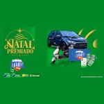 Arte do Natal Premiado CDL 2026 em Chapecó com carro Onix azul, scooter elétrica, Smart TV, iPhone e vales-compras sobre fundo verde, ao lado do logotipo da campanha e da Semana Total Chapecó