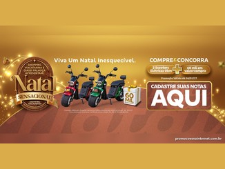 Arte da promoção Natal Sensacional 2026 do Shopping ViaCatarina e do Giassi Palhoça, com duas scooters elétricas, um presente com 60 mil em vale-compras e o convite para cadastrar as notas.