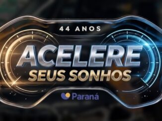 Selo da promoção 44 Anos Paraná Supermercados – Acelere seus Sonhos sobre fundo escuro desfocado com uma BMW X1, com os prêmios BMW X1 0 km, 16 iPhone 17 e 16 vale-compras.