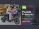 Arte da campanha Pegada Premiada, da Ajita, com mulher sentada em scooter elétrica preta diante de vitrine de calçados e o texto "5 scooters elétricas Z1: a cada R$150,00 em compras, 1 cupom para concorrer".