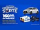 Arte da campanha Presente da Sorte CDL 2026 com a frase 160 mil reais em prêmios, um Chevrolet Onix branco, duas motos azuis e vales-compra de R$500