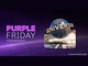 Arte da Purple Friday Premiada, com o logotipo em letras de neon roxo e branco ao lado do globo da Universal Orlando Resort, sobre fundo espacial em tons de roxo.