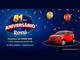 Arte da promoção Aniversário Rossi 51 Anos, com o selo "51 anos Aniversário Rossi", um carro Fiat Mobi vermelho e balões dourado e vermelho sobre fundo azul, com os dizeres "Concorra a um carro 0KM e vales-compras de até R$500" e "R$100 em compras = 1 número da sorte".