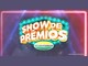Logotipo da promoção Show de Prêmios Cooperbom, com letras brancas e douradas em letreiro neon verde-água, sobre fundo azul e roxo com luzes de palco.