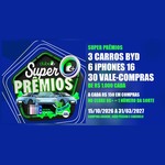 Arte da Promoção Super Prêmios Clube RC+ do RedeCompras, com três carros BYD Dolphin Mini, iPhones e vale-compras de R$1.000,00, ao lado da lista de prêmios, válida de 15/10/2026 a 31/03/2027 na Paraíba.