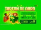 Arte da promoção TapTon de Ouro, do Ton com Mastercard, em fundo verde, com duas pessoas comemorando ao lado de uma caixa de presente com celulares e barras de ouro. O texto informa que a cada R$100 em vendas com TapTon o vendedor ganha 1 número da sorte e concorre a 5 prêmios de R$150 mil em certificados de barra de ouro e a mais de 50 iPhones 18 Pro.