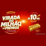 Arte da Promoção Virada do Milhão em Prêmios do Divino Fogão, com letras brancas e douradas sobre fundo vermelho, o selo R$10 mil todo dia durante 60 dias em certificado de ouro e uma barra de ouro com R$500 mil no sorteio final.
