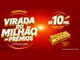 Arte da Promoção Virada do Milhão em Prêmios do Divino Fogão, com letras brancas e douradas sobre fundo vermelho, o selo R$10 mil todo dia durante 60 dias em certificado de ouro e uma barra de ouro com R$500 mil no sorteio final.