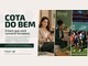 Banner da Campanha Cota do Bem, da Sicredi Ministério Público, com o lema "O bem que você constrói fortalece." e fotos de uma associada usando o celular, uma atendente em agência e crianças em um evento de Natal em estádio.