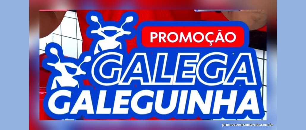 Logotipo da Promoção Galega Galeguinha em azul e branco, com duas motos estilizadas, sobre fundo vermelho
