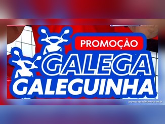 Logotipo da Promoção Galega Galeguinha em azul e branco, com duas motos estilizadas, sobre fundo vermelho