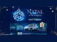 Banner azul de Natal do GV Shopping com uma bola natalina luminosa, o texto "Viva uma nova energia", um carro elétrico azul BYD Dolphin Mini com o Papai Noel na janela, kits de produtos Natura Tododia e QR Codes do aplicativo Prizor.