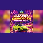 Arte da promoção Natal Premiado Lavô com carro elétrico verde-limão, presentes e fogos de artifício, anunciando 1 carro elétrico 0 km e 20 prêmios de R$500 em créditos Lavô, somando R$120 mil em prêmios.
