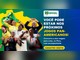 Atletas do Time Brasil comemorando sobre um mapa amarelo do Brasil, ao lado do texto da Promoção Você nos Jogos Pan-Americanos!, do Comitê Olímpico do Brasil, que sorteia uma viagem para Lima, no Peru.