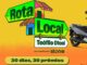 Arte da promoção Rota Local Teófilo Otoni, um movimento Stone, com moto Honda Biz cinza, TV, notebook, smartphone e cartão presente sobre fundo amarelo e laranja, com a frase "A cada R$50,00 = uma chance de ganhar".