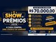 Arte da promoção Show de Prêmios 2026 da CDL Caçador, em azul-marinho e dourado, com o valor total de R$70.000,00 em prêmios, quatro lotes de cupons raspáveis de R$100,00, R$150,00, R$200,00 e R$300,00 e o aviso para comprar nas lojas participantes.