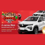 Arte da Promoção Sorte Real é na Total, edição de 30 anos da Drogaria Total, com quatro carros Renault Kwid brancos e o texto 4 carros 0km, compras a partir de R$1,00 e apuração em 18/01/2027.